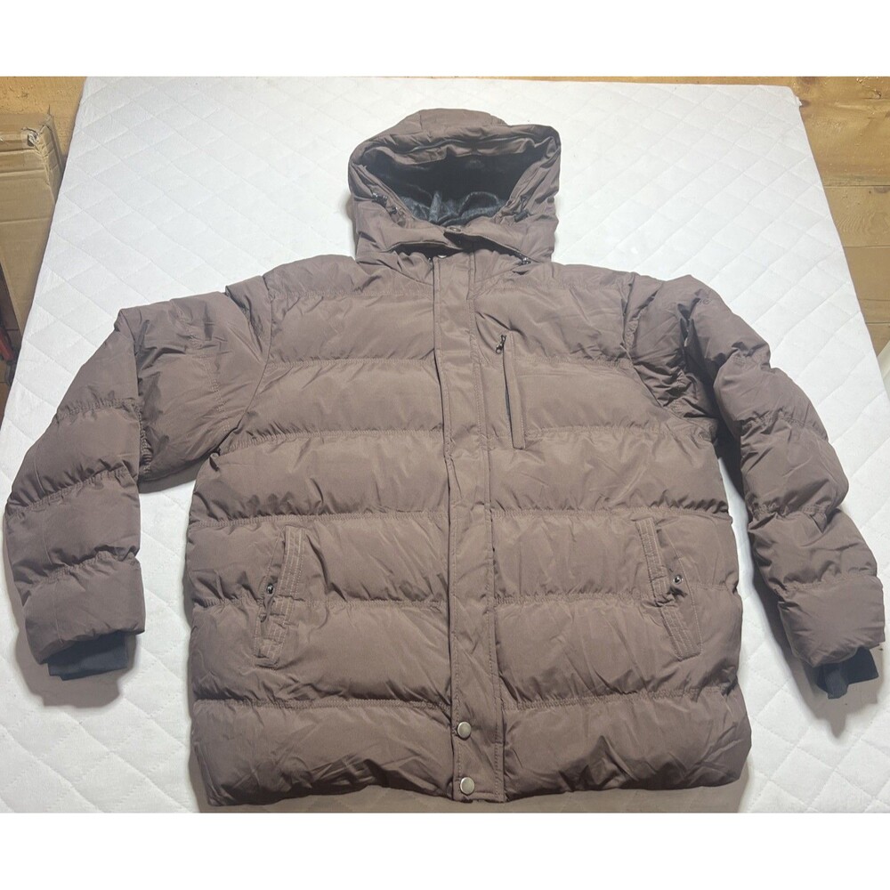 Men’s Pursky Hooded Puffer Jacket Brown Size 2XL FULL ZIP AND SNAP CLOSURE
